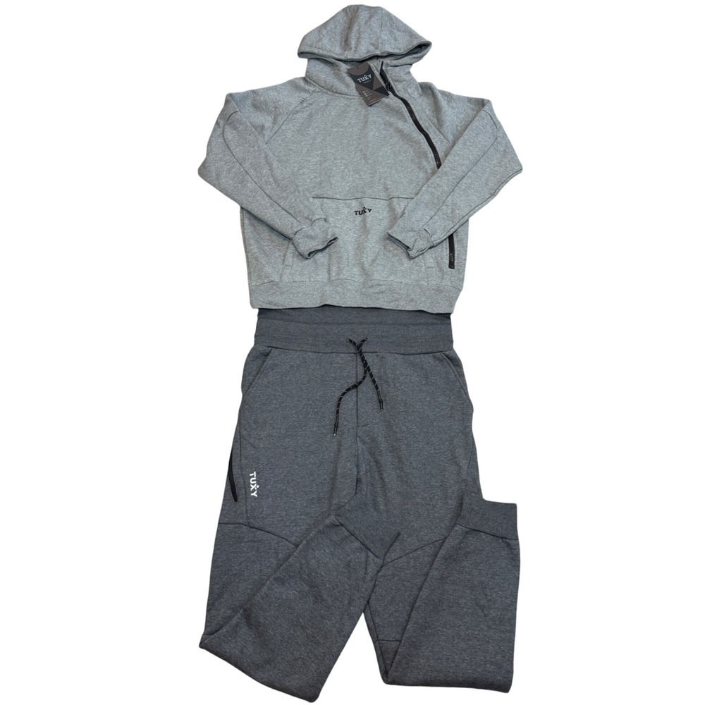 Tuxy Storm Suit Men's XL Grey Hoodie Jogger Set Asymmetrical Zip Two‎ Tone